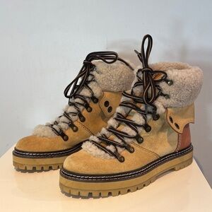 SEE BY CHLOÉ Eileen leather-trimmed nubuck ankle boots size 36